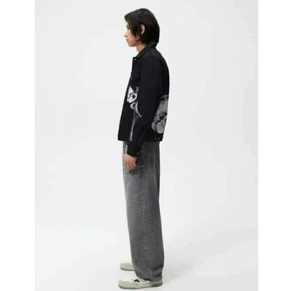 🩷 Zara - Men's Printed Denim Jacket, Special Edition - Black. Size: S-M. NWT. - Picture 7 of 14